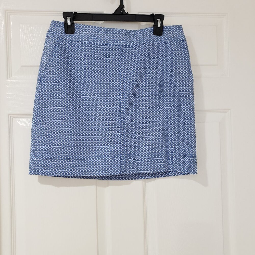 Talbots Petites Blue & White Cotton‎ Blend Sailboat Lined Pencil Skirt Size 8P